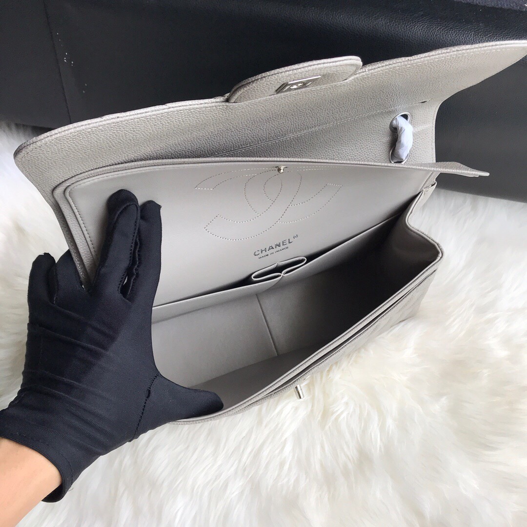 Ch@nel Flap Bag-Caviar-Silver-30CM
