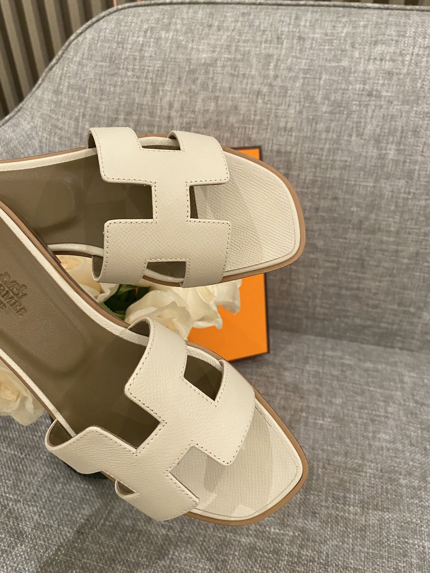 H**mes slippers in caviar leather