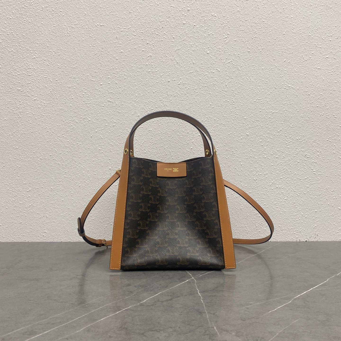 Celin* Small Cube Bag in Triomphe Canvas And Natural-18.5x21x17CM