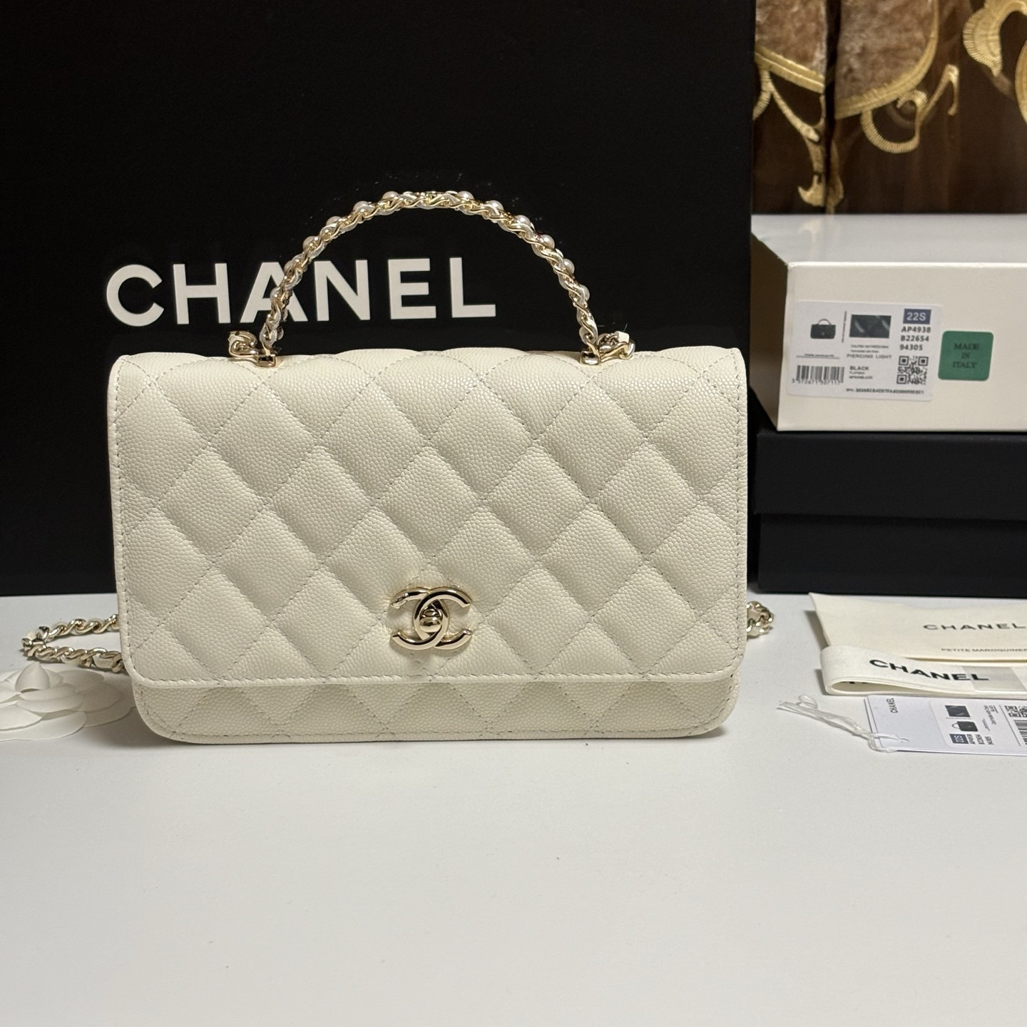 Ch@Nel Caviar Quilted Crystal CC Wallet On Chain-13*19.5*3.5CM