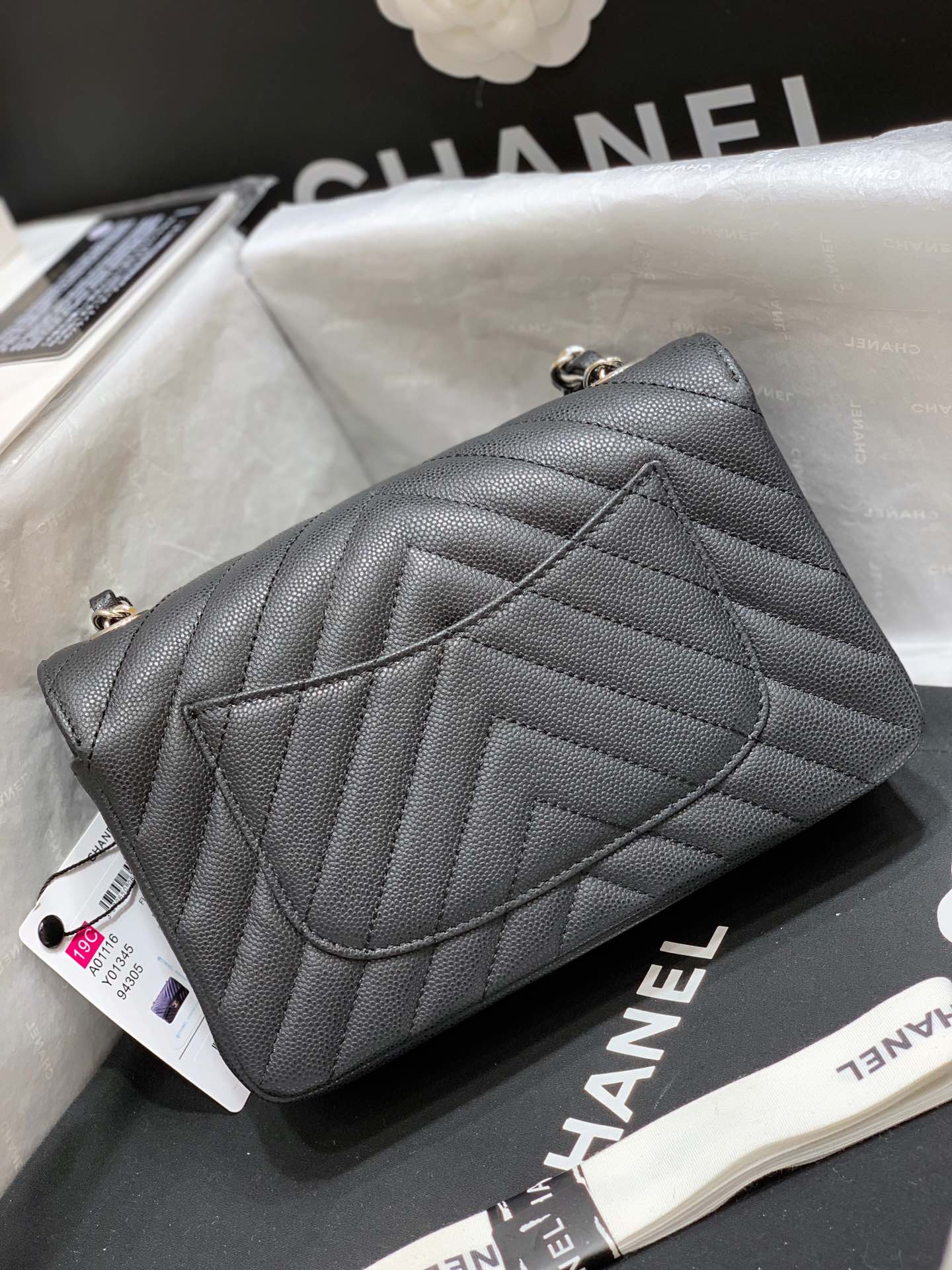 Ch@nel Flap Bag-Caviar-Silver Hardware-20CM