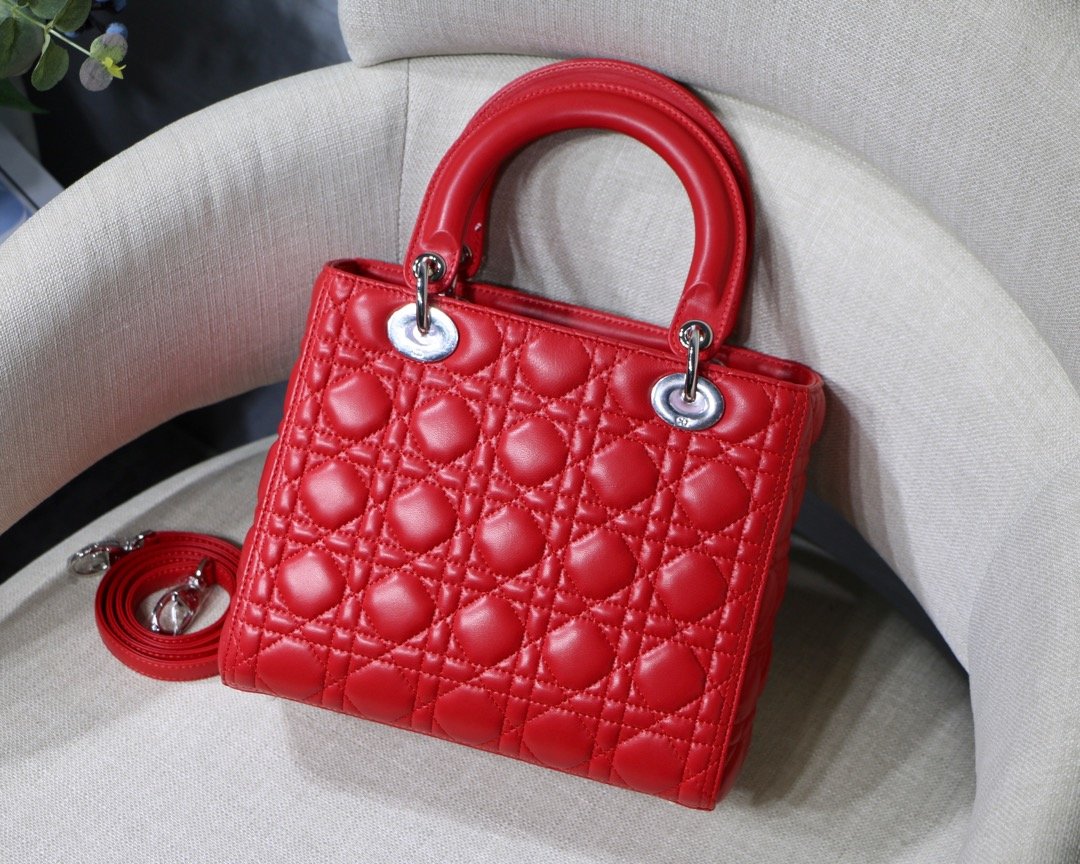 lady D*or handle bag with silver hardware-24cm