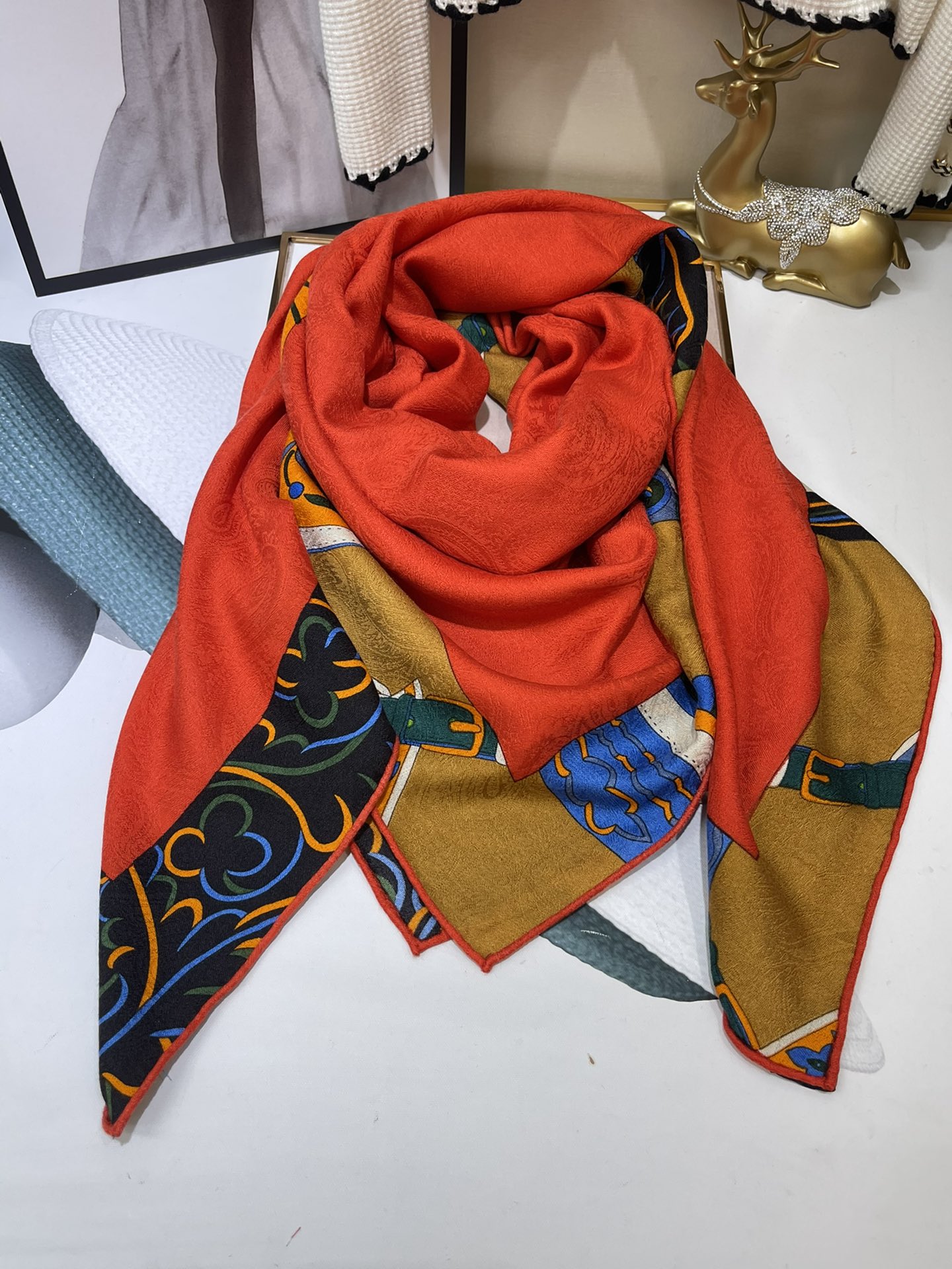 H**mes square towel-140*140cm