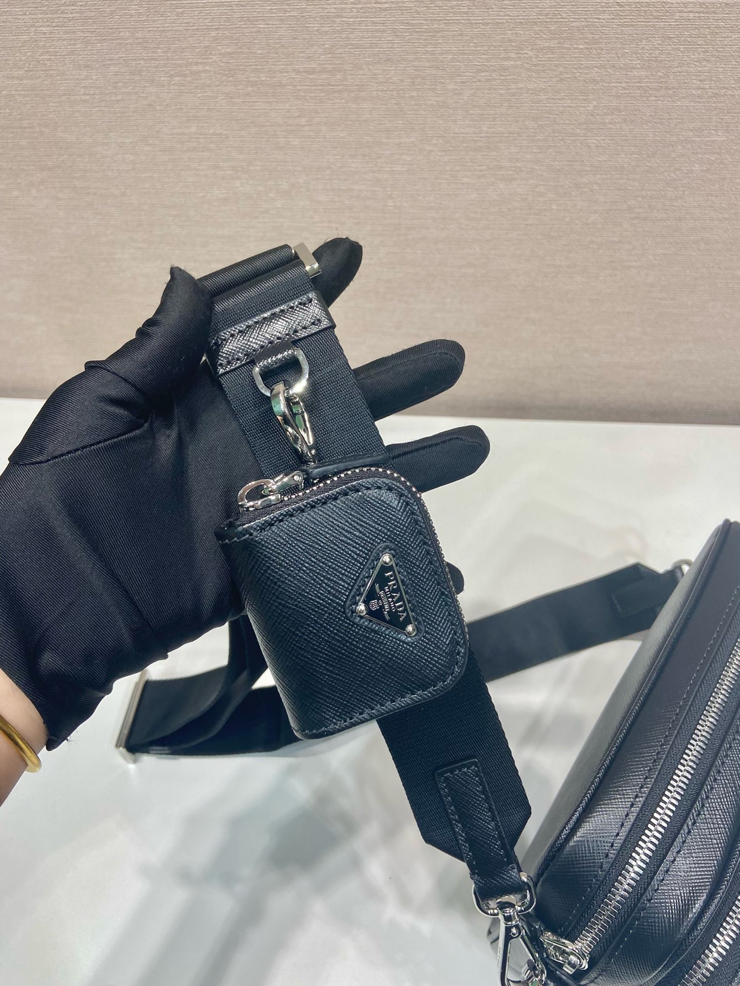 Pra*a shoulder bag saffiano travel nero black-2vh170-20*13.5*7cm