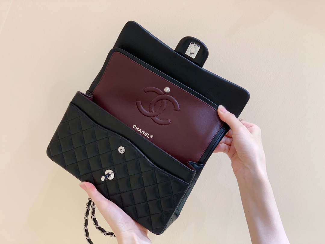 Ch@nel Flap Bag-Lambskin Leather-Silver Hardware-25CM