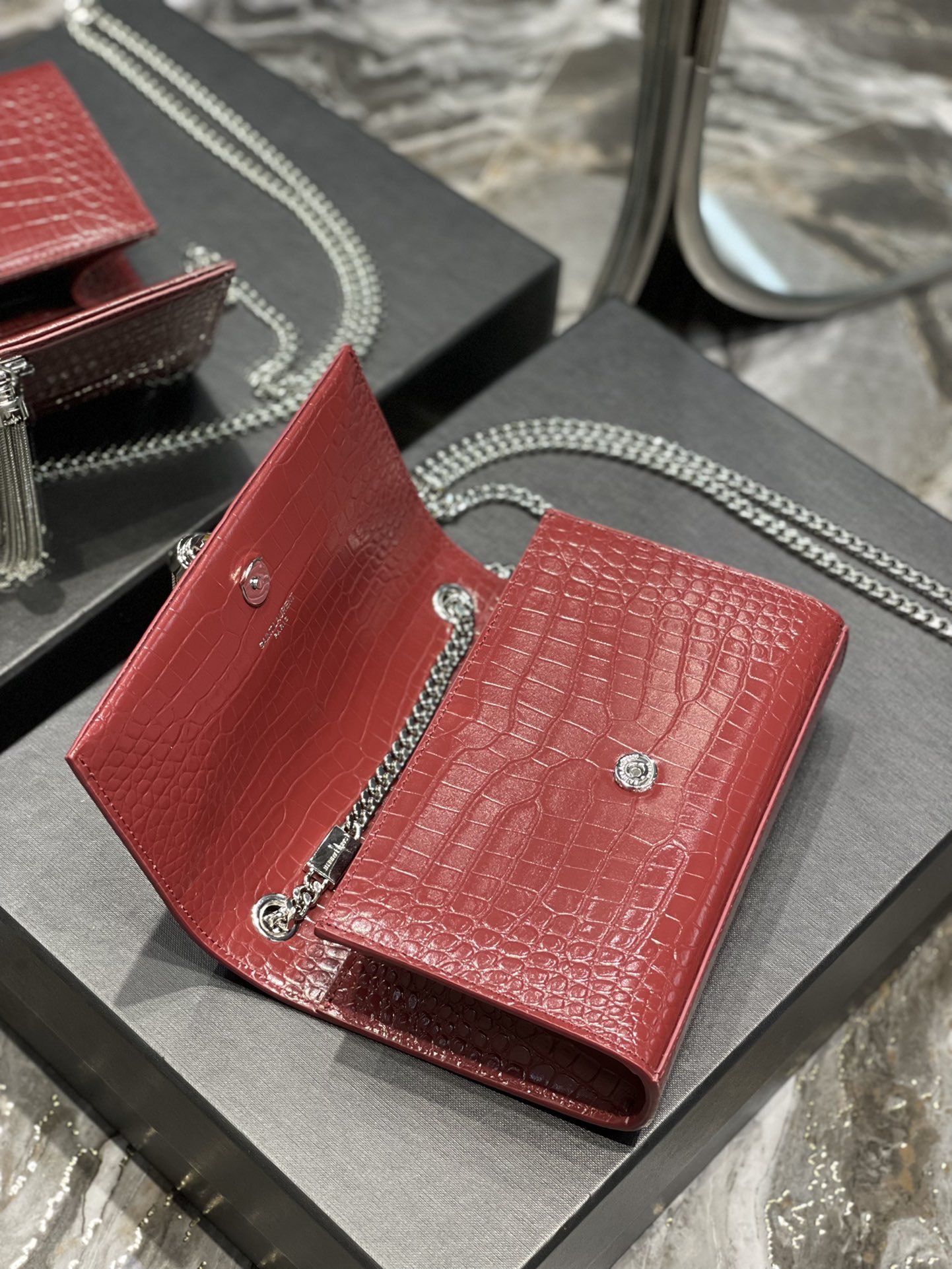 Y*L kate medium with tassle in crocodile leather-20x13.5x5.5ccm