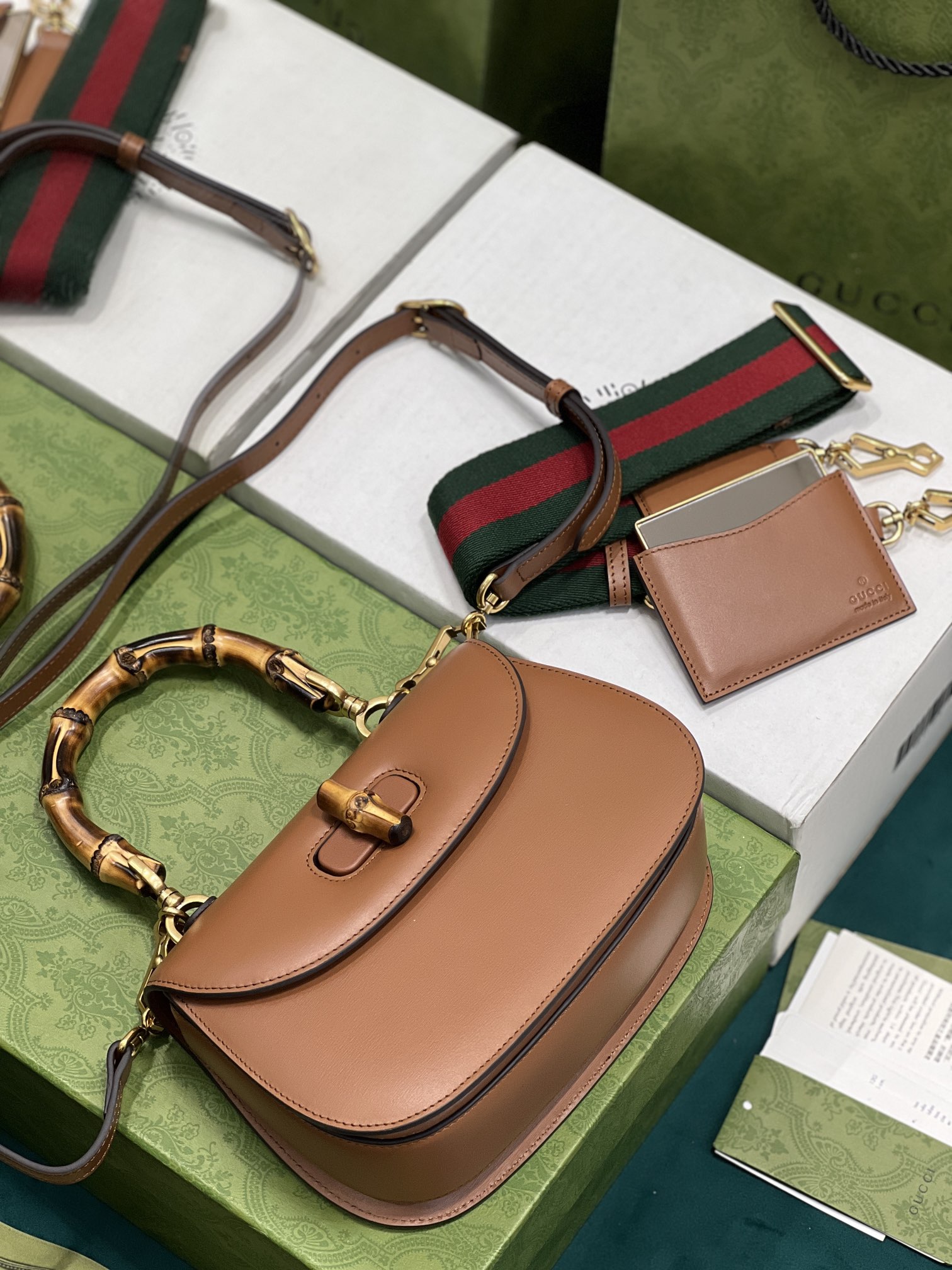 G*u*i top handle bag with bamboo-17*12*7.5&21*15*7cm