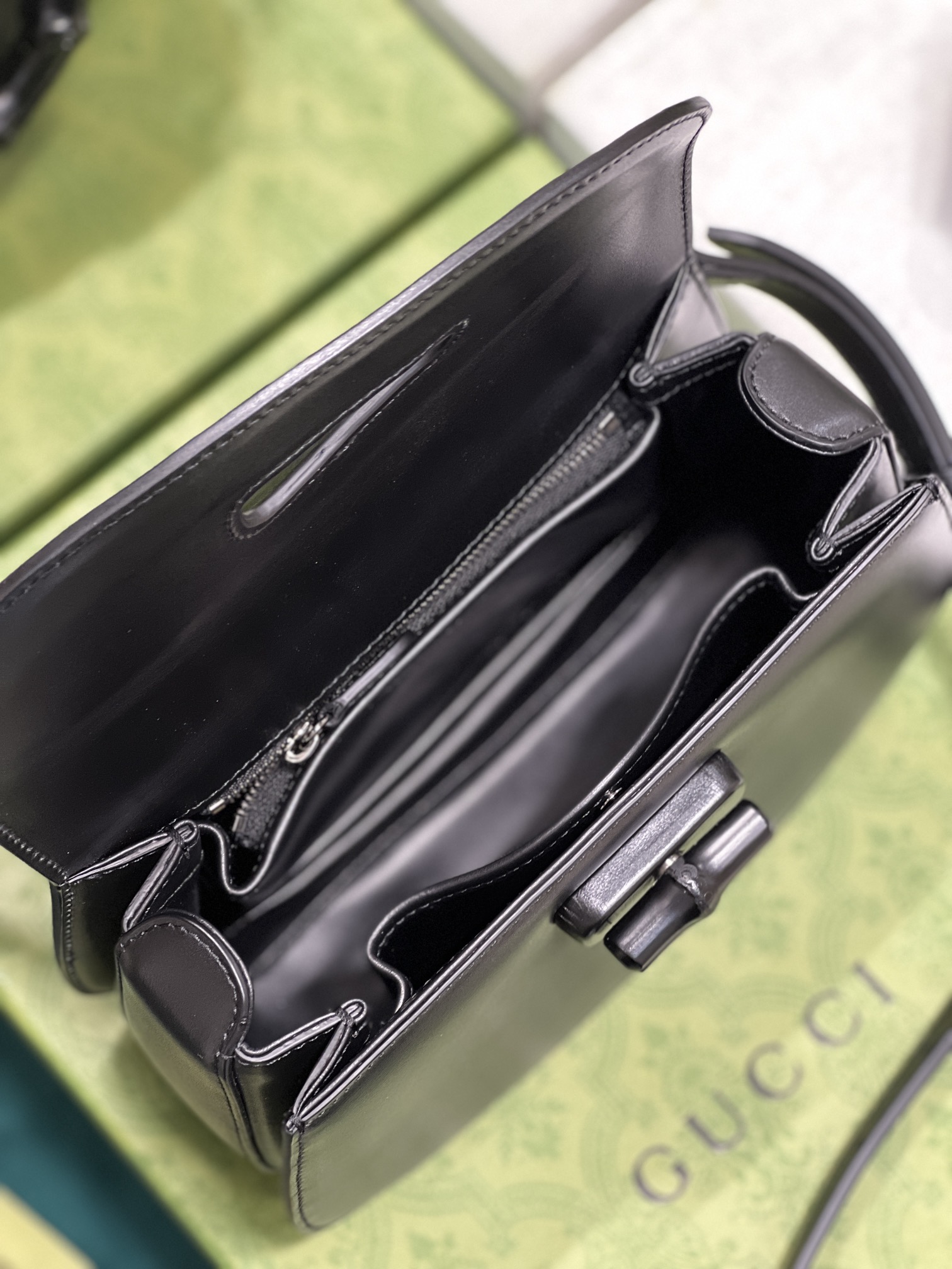 G*u*i top handle bag with bamboo-17*12*7.5&21*15*7cm