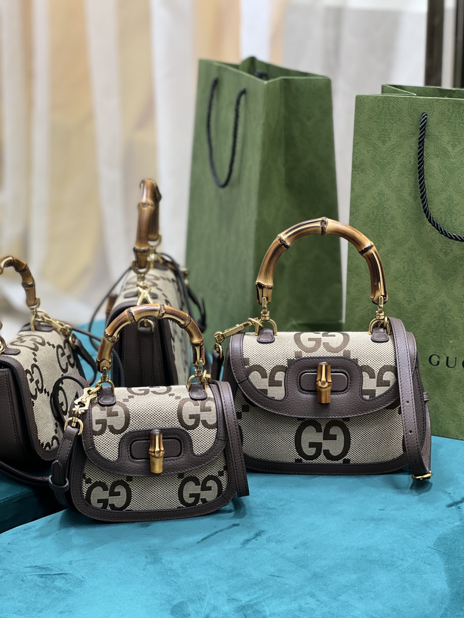 G*u*i top handle bag with bamboo-17*12*7.5&21*15*7cm