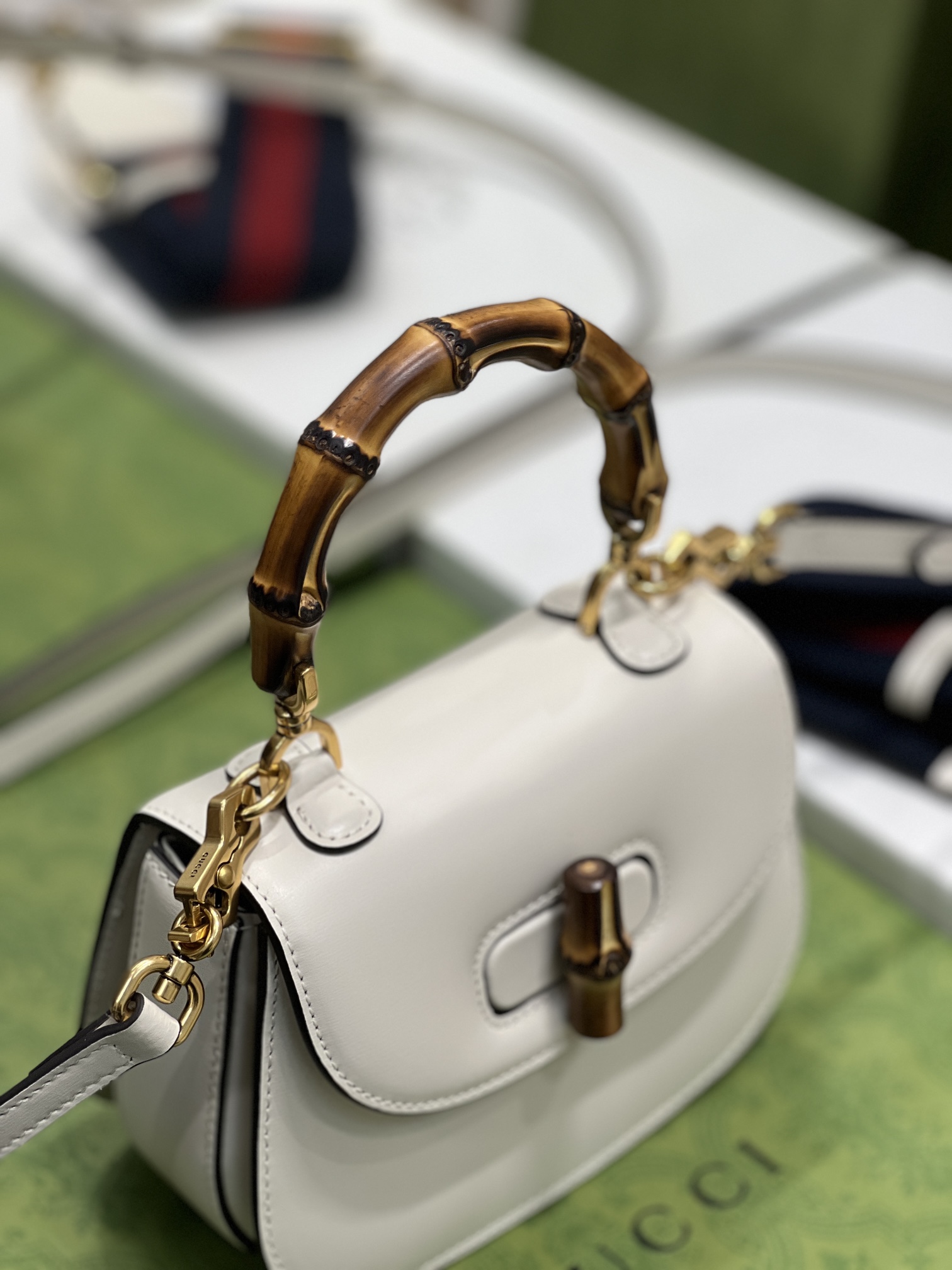 G*u*i top handle bag with bamboo-17*12*7.5&21*15*7cm