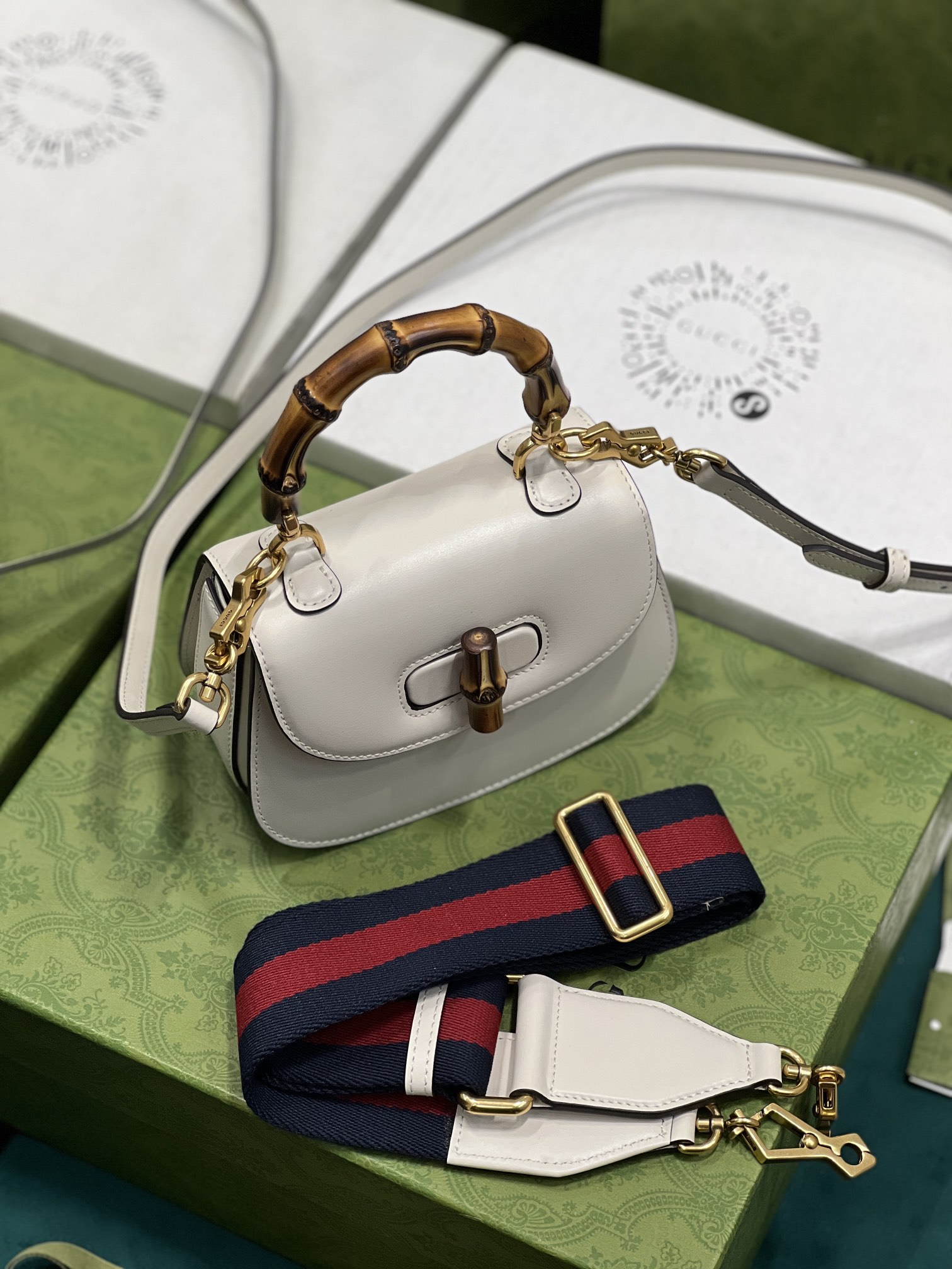 G*u*i top handle bag with bamboo-17*12*7.5&21*15*7cm