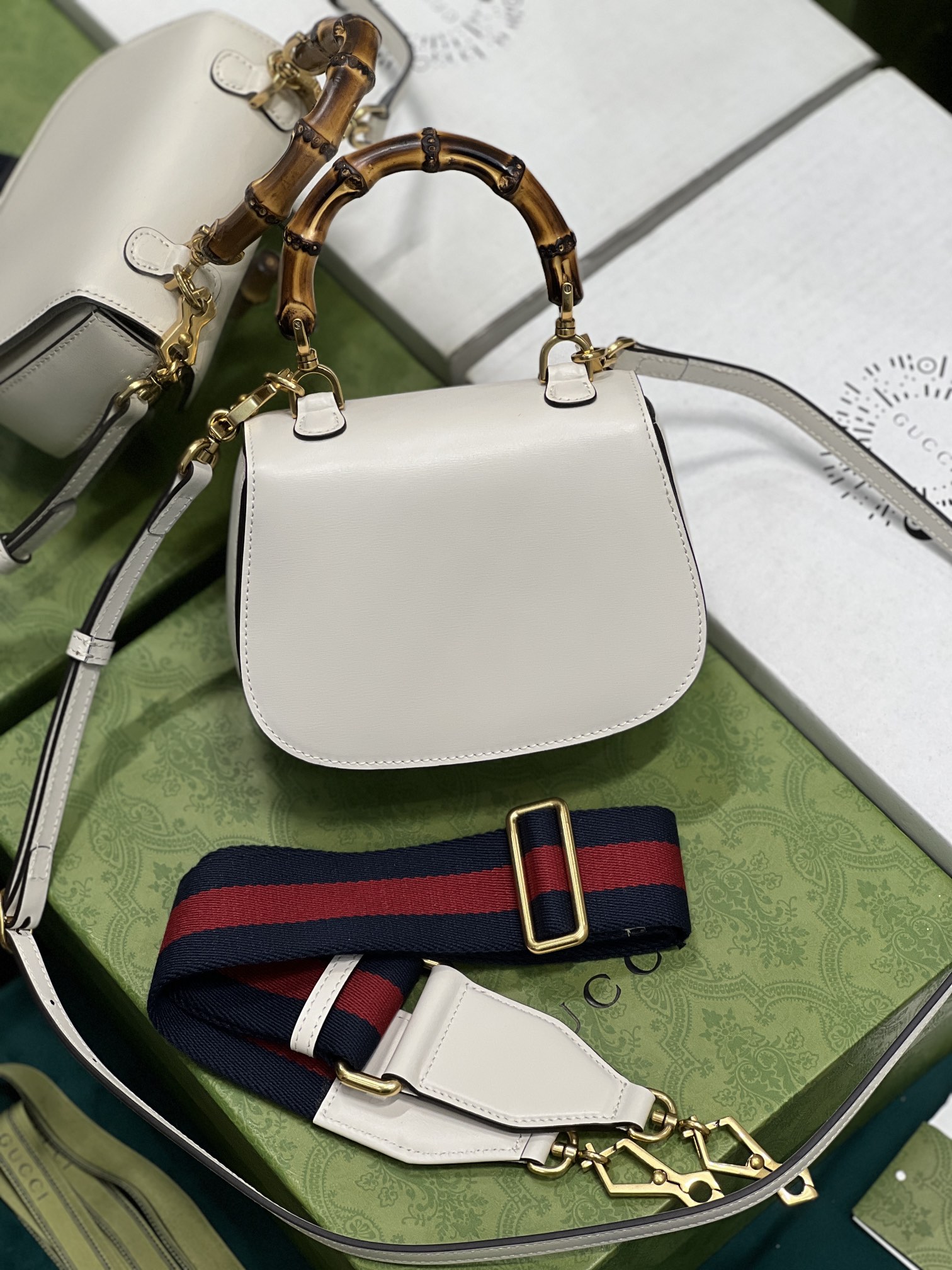 G*u*i top handle bag with bamboo-17*12*7.5&21*15*7cm