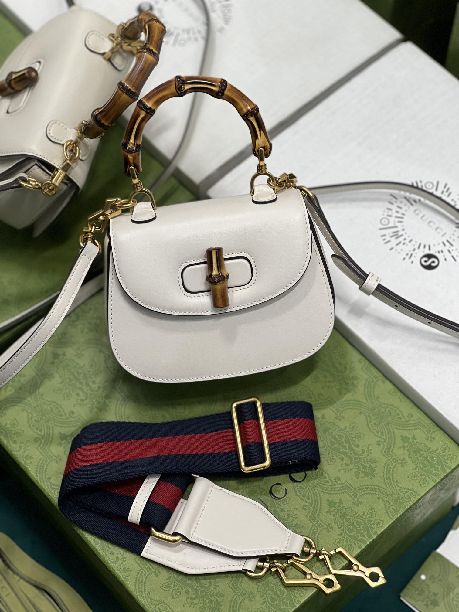 G*u*i top handle bag with bamboo-17*12*7.5&21*15*7cm