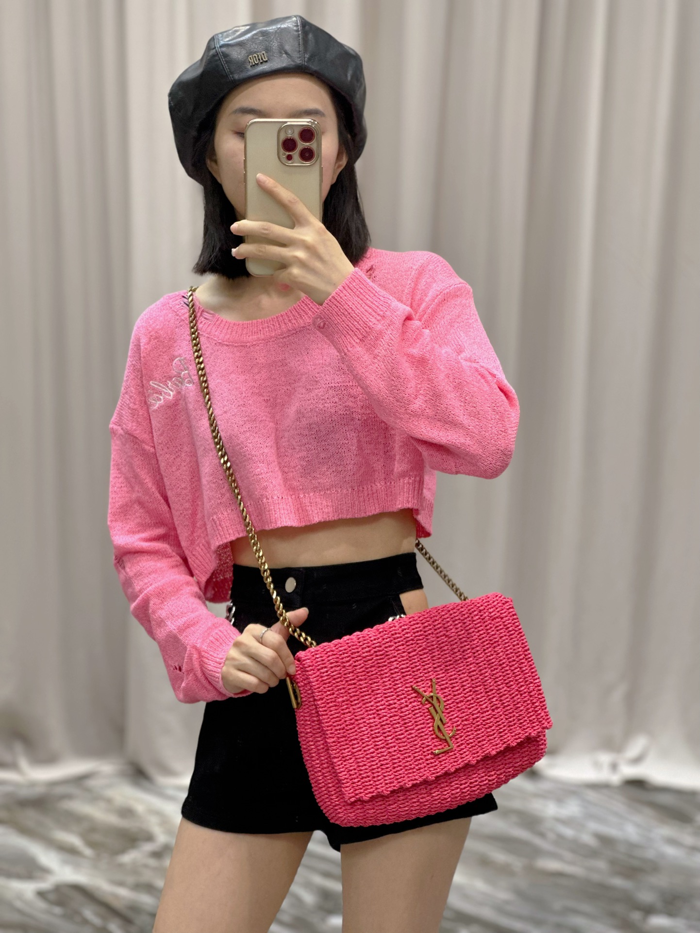 Y*L kate with raffia-28.5×20×6cm