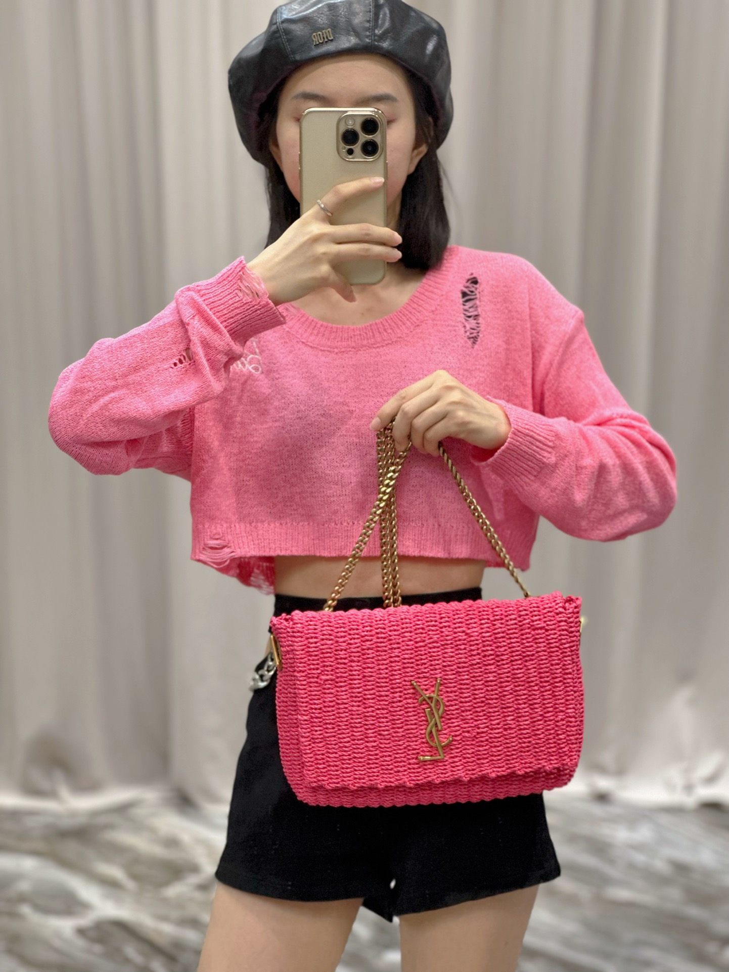 Y*L kate with raffia-28.5×20×6cm