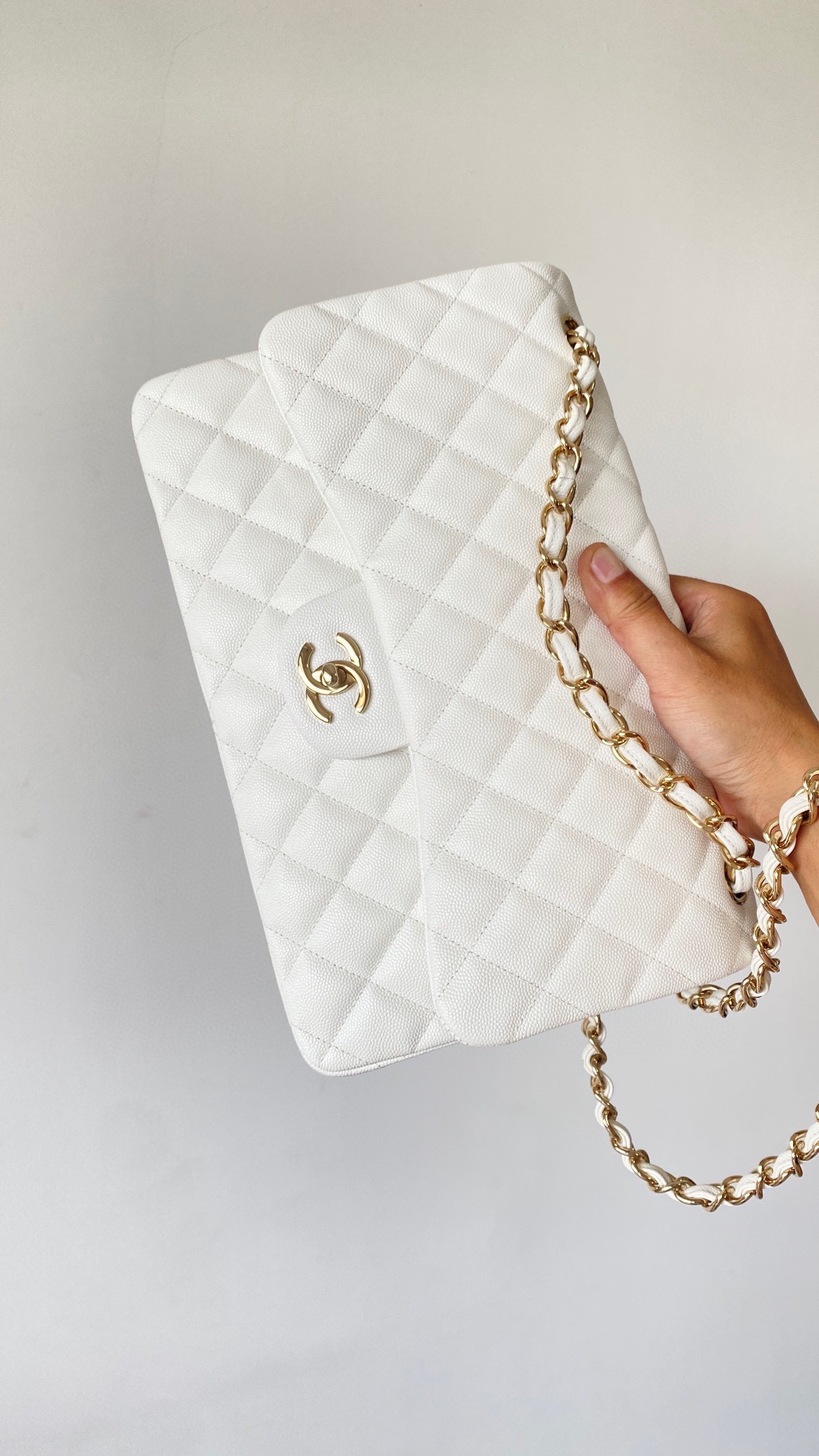 Ch@nel Flap Bag-Cavir Leather-Gold-30CM