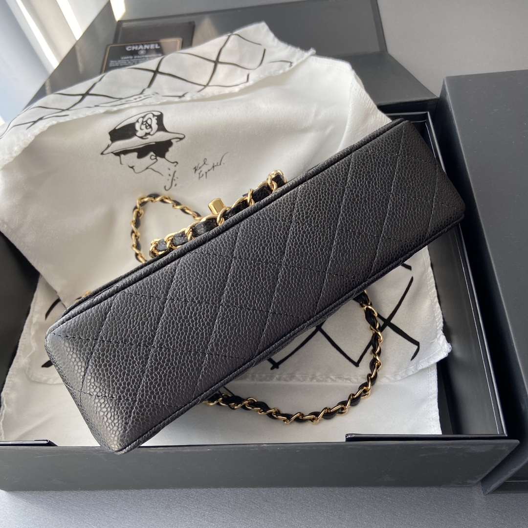 Ch@nel Flap Bag-（Burgundy Inside）Caviar-23CM