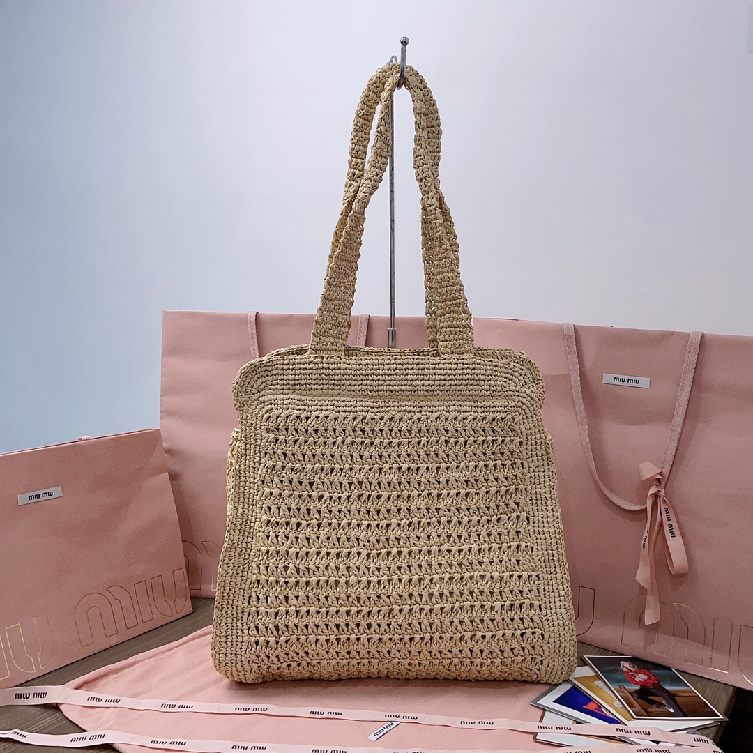 M*um*u crochet raffia tote bag-38.5x 40 x10cm