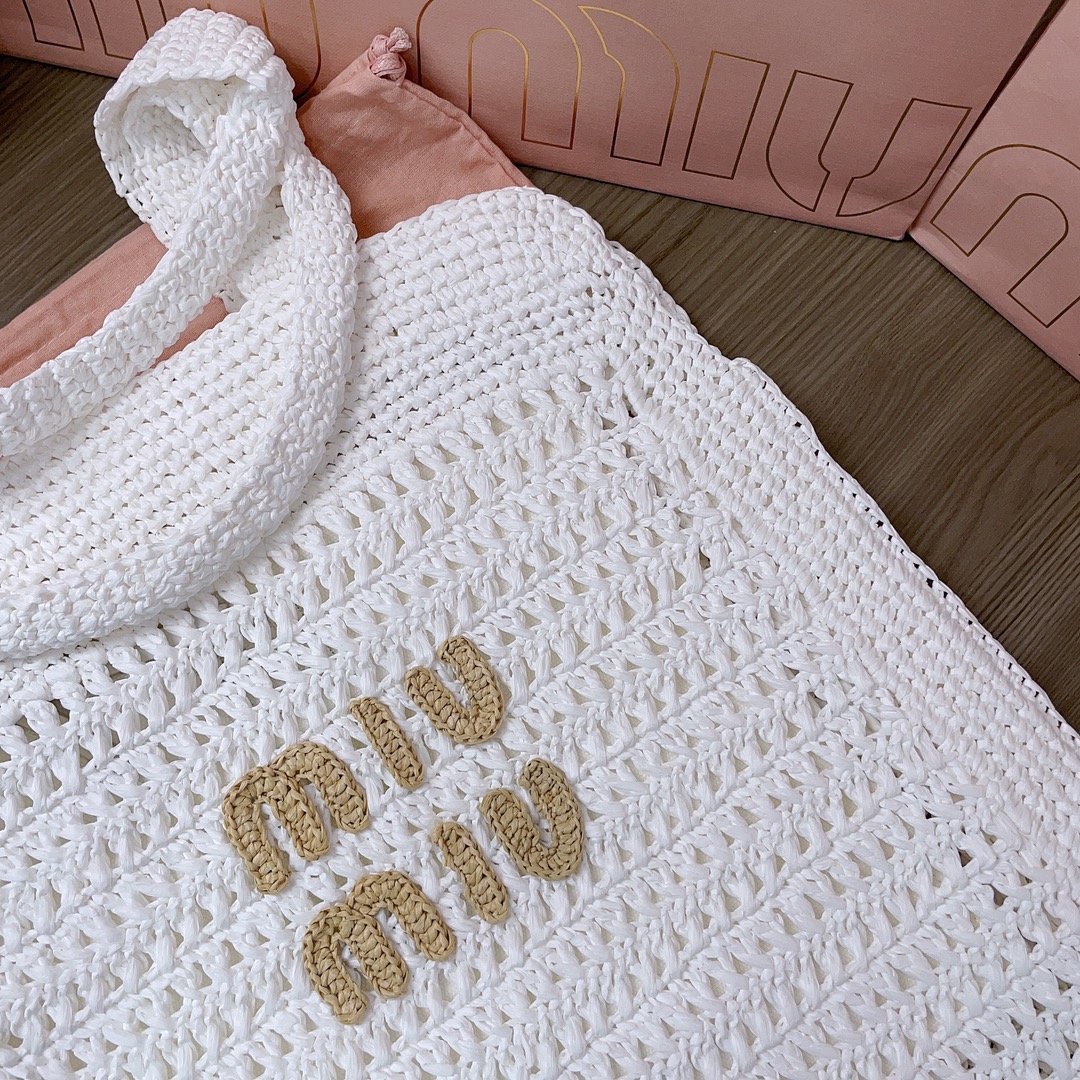 M*um*u crochet raffia tote bag-38.5x 40 x10cm