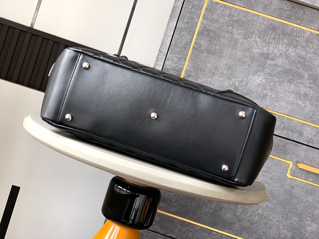 Ch@nel White/Black Quilted Cambon Ligne Large Flap Tote-33x24x11CM