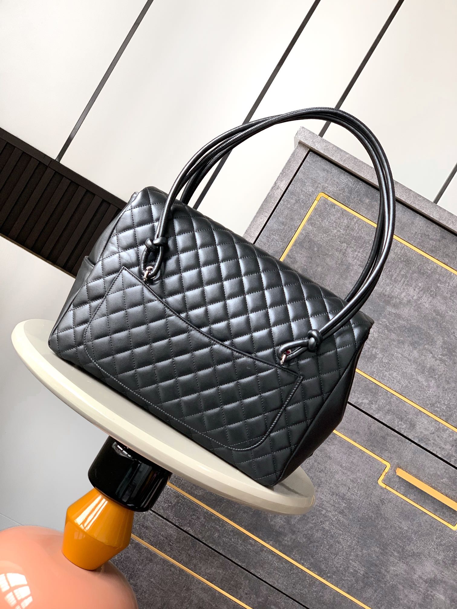 Ch@nel Black Quilted Cambon Ligne Large Flap Tote-33x24x11CM