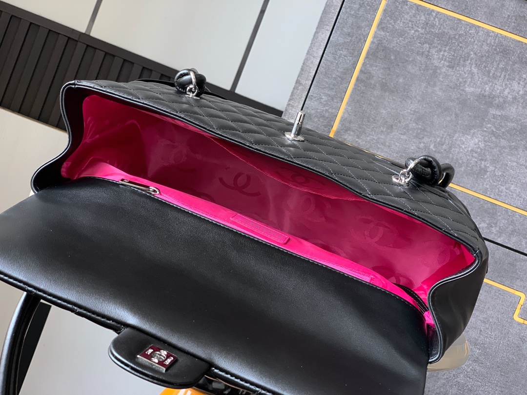 Ch@nel Black Quilted Cambon Ligne Large Flap Tote-33x24x11CM