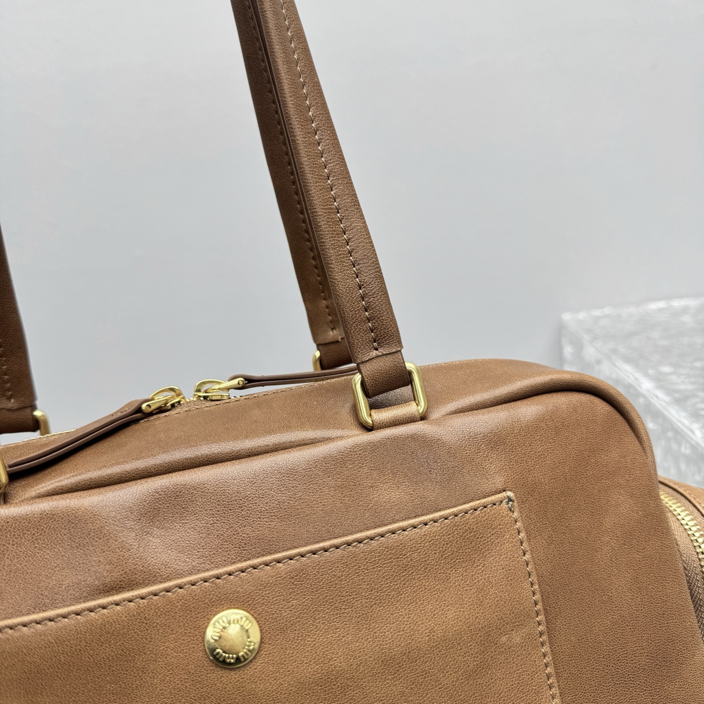 M1um1u pocket washed nappa leather bag-32*11*15.5cm