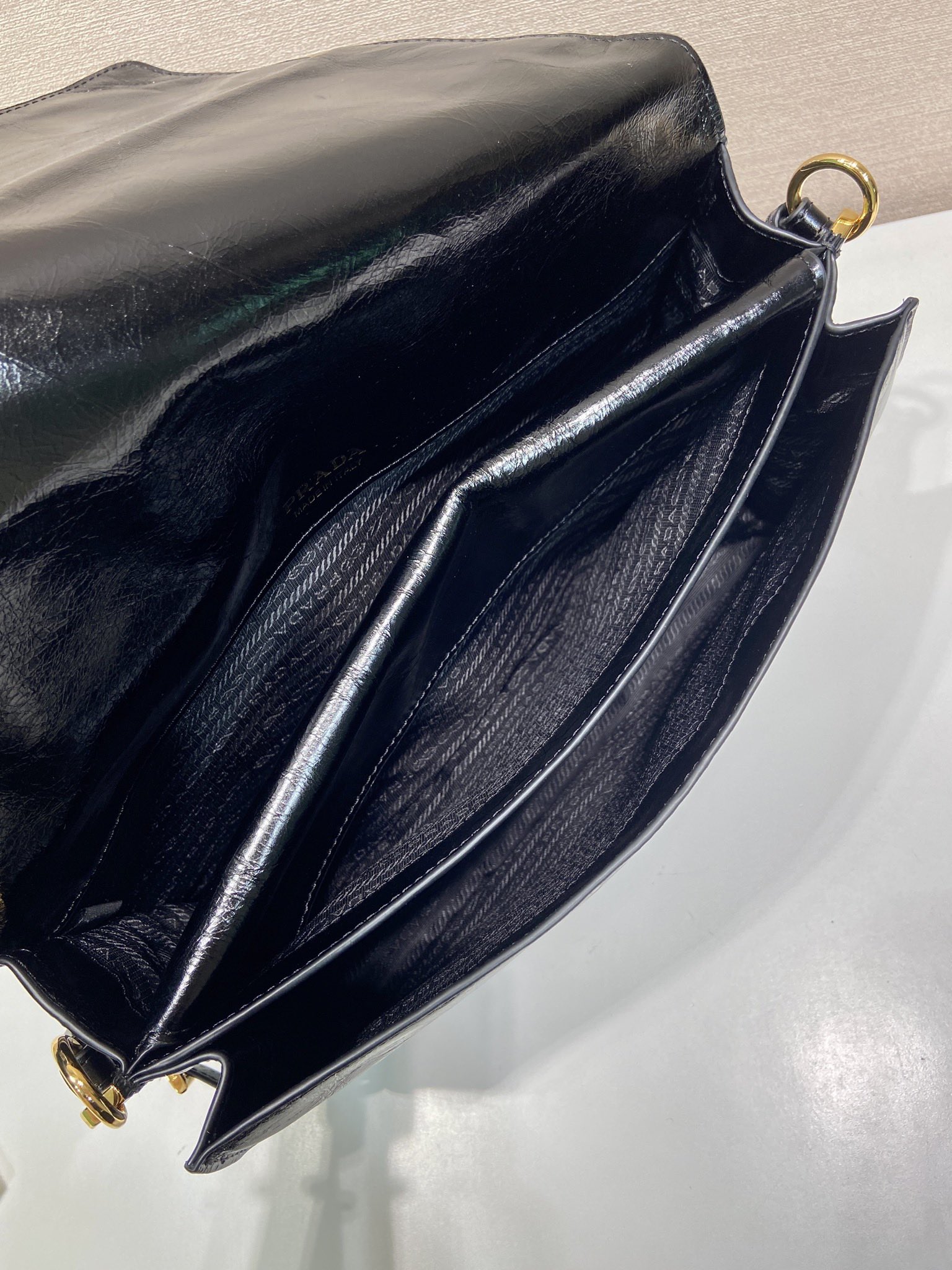 Pra*a black demi-lune large leather shoulder bag-1bd385-30*18.5*9cm