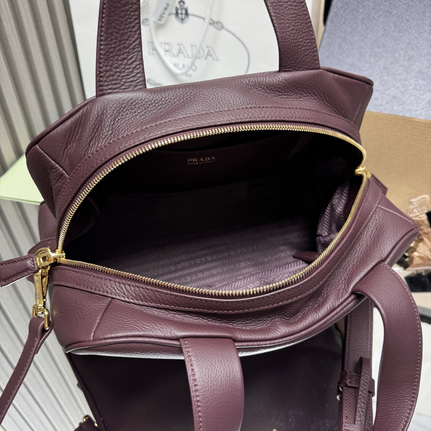 Pra*a Leather Handbag 1BB148-33*22*14CM