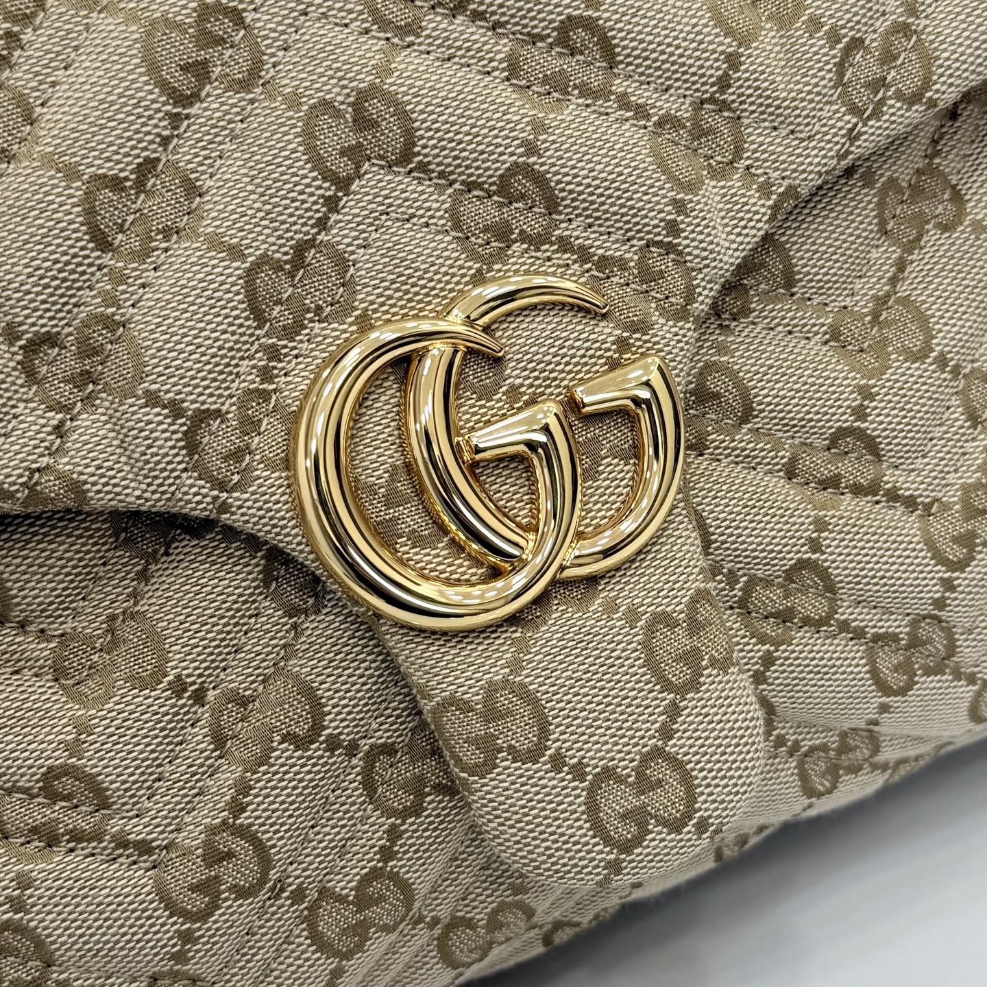 Gv*c* GG Marmont Medium Shoulder Bag In Sand And Brown GG-31*17*8CM