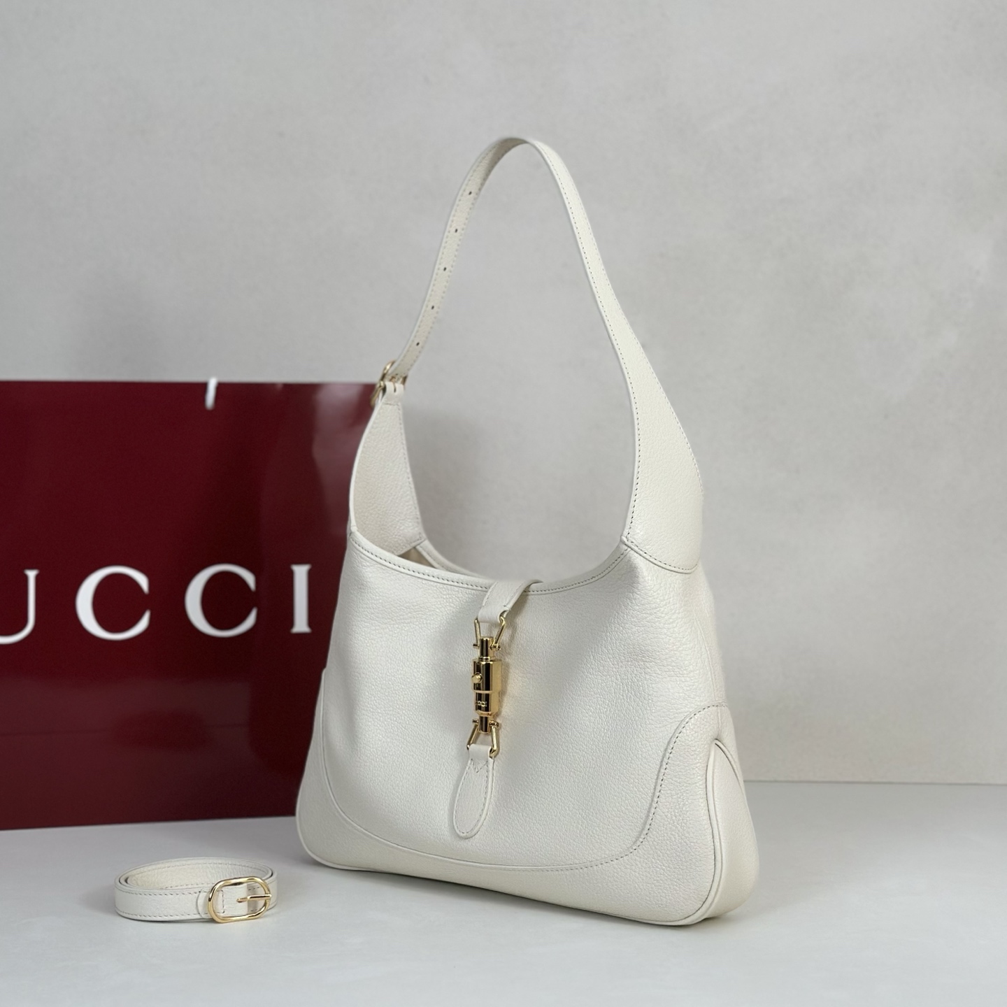 Gvc*1 Jackie Shoulder Bag In White Leather-31.5*21*5CM