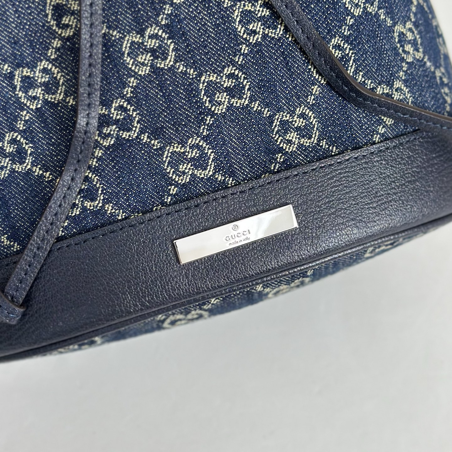Guc*ci Venice Bucket Bag In Dark Blue GG Canvas-20.5*23*14CM