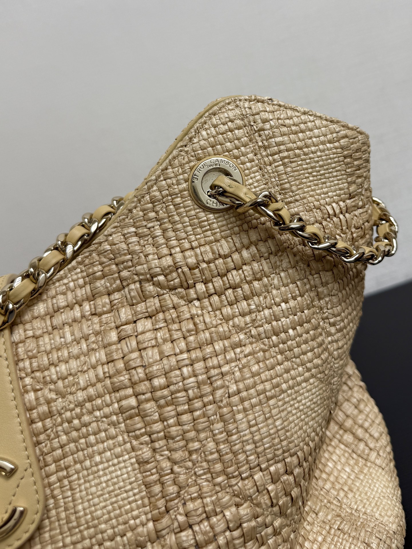 Ch@nel Shopping Bag, Braided Raffia & Gold-Tone Metal-26×40×12CM